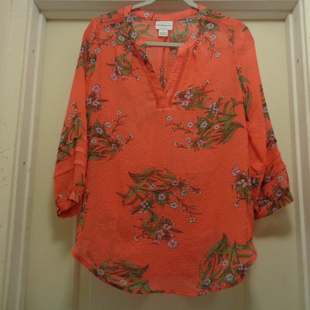 LIZ CLAIBORNE LOVELY ORANGE BOHO FLORALS BLOUSE S